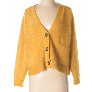 Oak & + Fort mustard grandpa cardigan pockets
